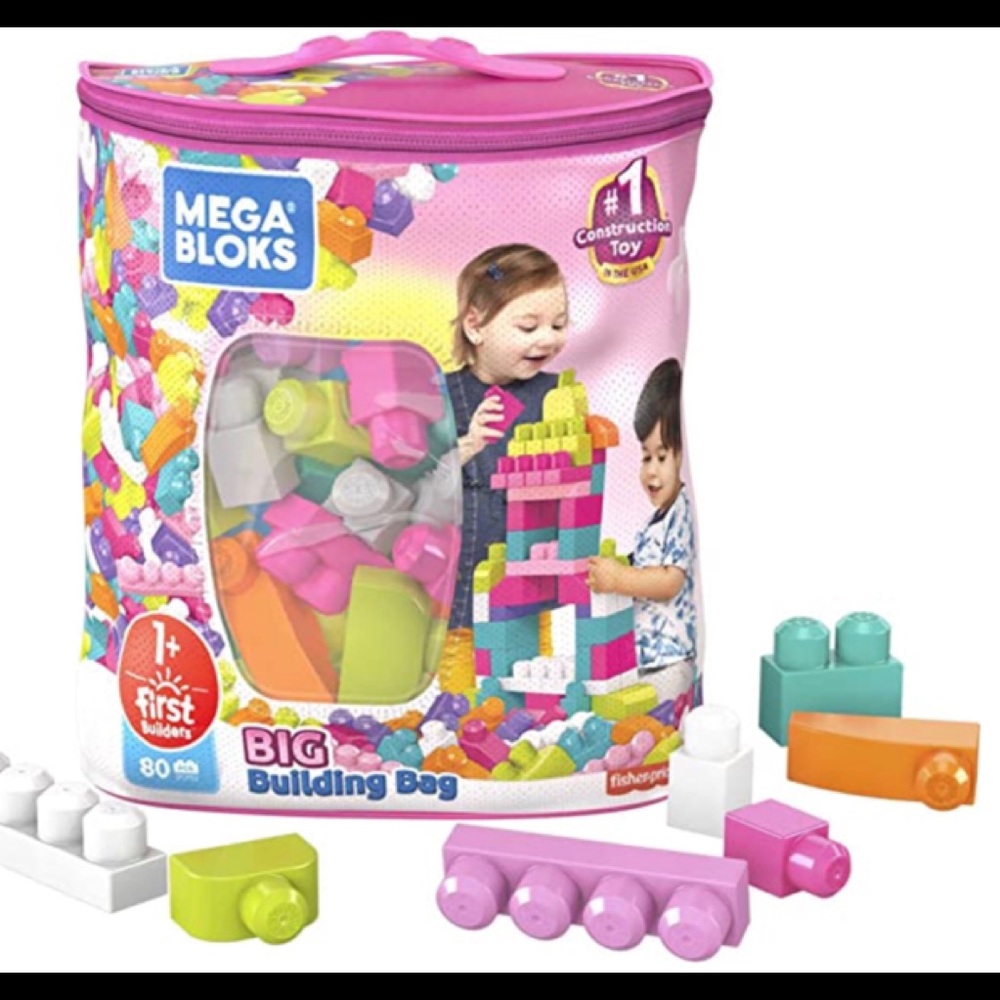 Mega Blocks First Builders Big Building Bag with 80 pieces for Toddlers Pink Bag